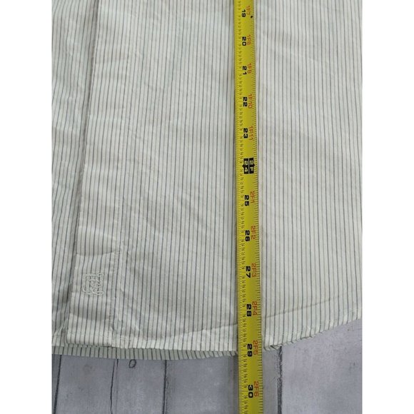 French Connection White Textured Beige & Brown Stripe Dress Shirt LS Size M - Picture 7 of 7